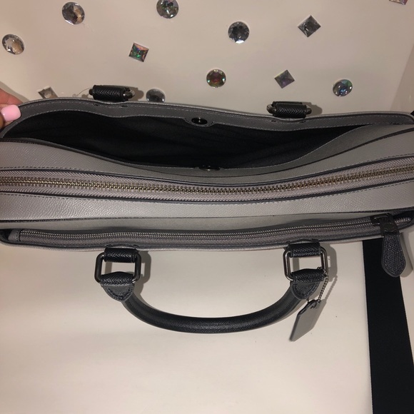 COACH MEN’S LEATHER SLIM LAPTOP BRIEFCASE  GREY - Picture 6 of 8